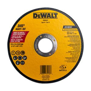 Disco Abrasivo Corte Fino P/Metal 4-1/2" X 0.45" x 7/8" Dewalt DW8062::Z