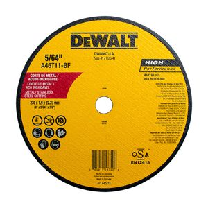 Disco Abrasivo Corte Fino P/Metal 9" x 5/64" x 7/8" Dewalt DW8067LA