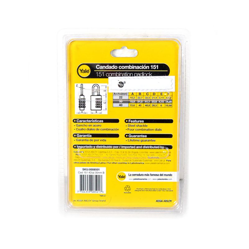 Candado-de-clave-bronce-30mm-Yale-YN150