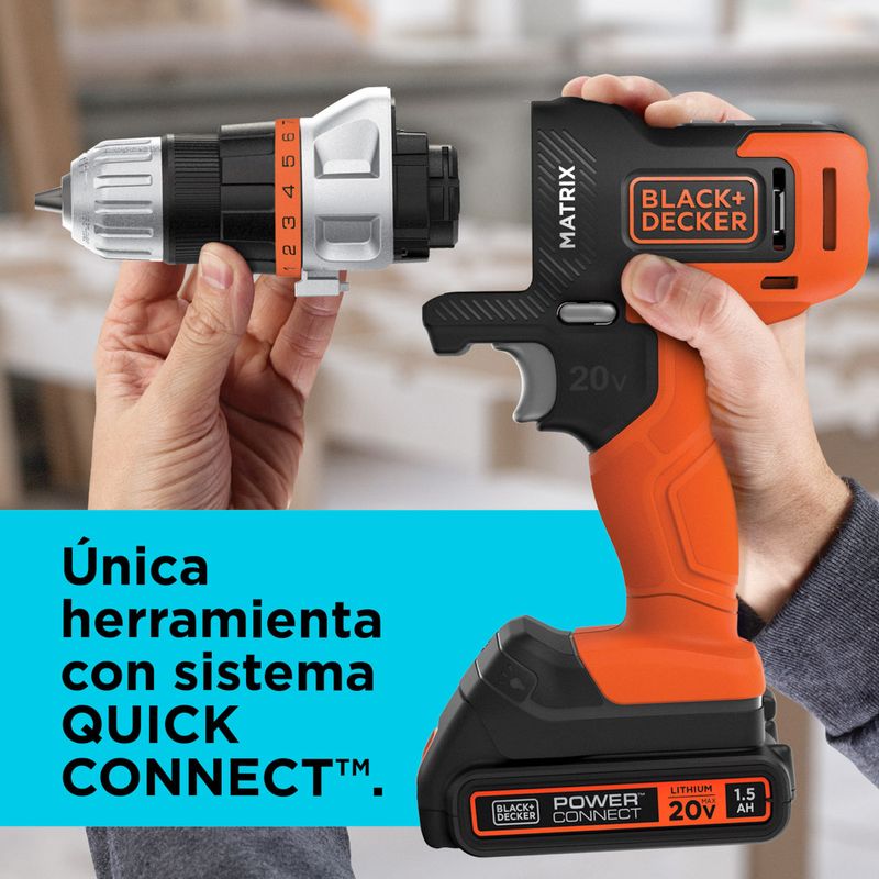 Taladro Matrix Black and Decker MTX20K4-B3 3/8: Taladro con 3 Cabezales  Intercambiables y Linterna. Potente y Compacto para Proyectos del Hoga