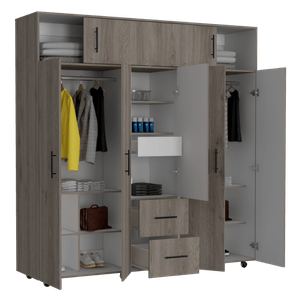Armario Montevideo 200 X 206 X 50 Ceniza + Blanco