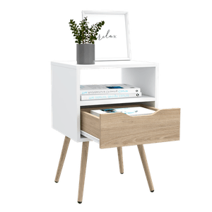 Mesa de Noche Otom RTA Blanco + Rovere