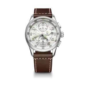 Reloj Victorinox Airboss Mech Chrono Plata, Pulso Cuero 241598