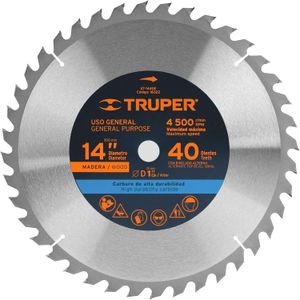 Disco sierra p/madera 14", 40 dientes centro 1" Truper ST-1440E