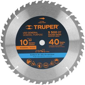 Disco sierra p/madera 10", 80 dientes, centro 5/8" Truper