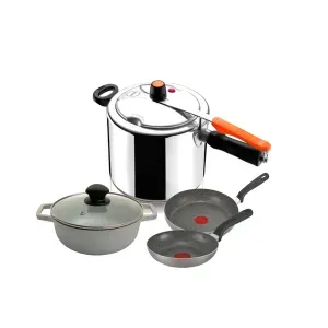 Combo Olla a Presión IMUSA SecuryPlus + Caldero 20 cm + Sartenes 18-20 cm Talent